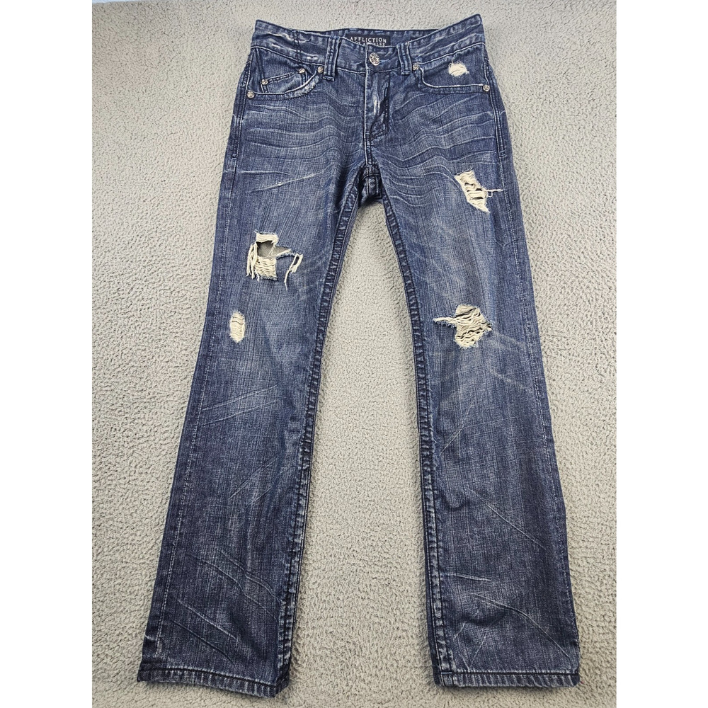 Affliction Blake Jeans 33x32.5 Blue Relaxed Straight Renegade Wash Distressed‎